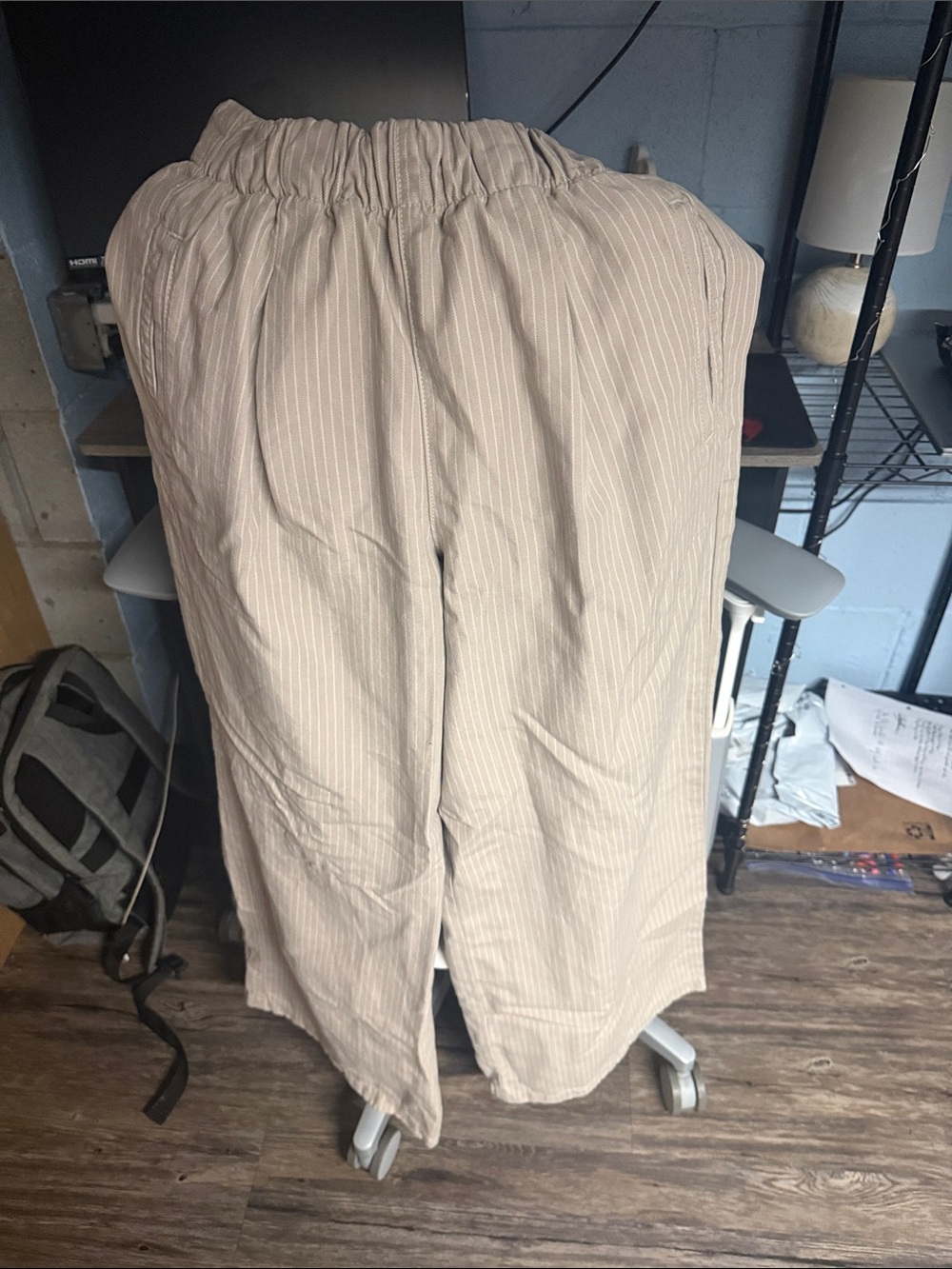aerie Women's Cream Pinstripe Wide-Leg Trousers